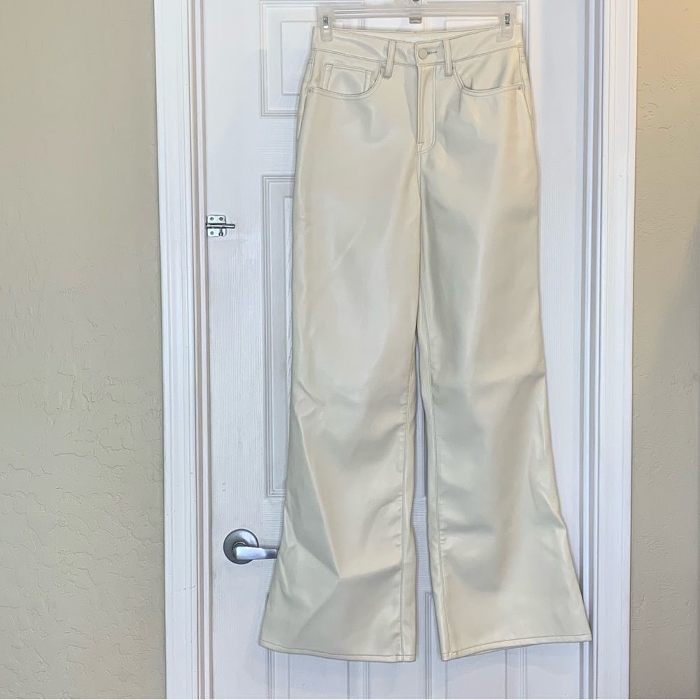 Good American Better Than Leather Faux Leather Good Icon Pants in Bone Size 0